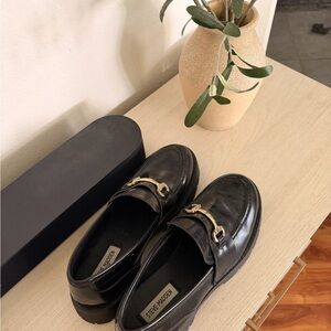 Steve Madden Black Loafers with Gold Detail